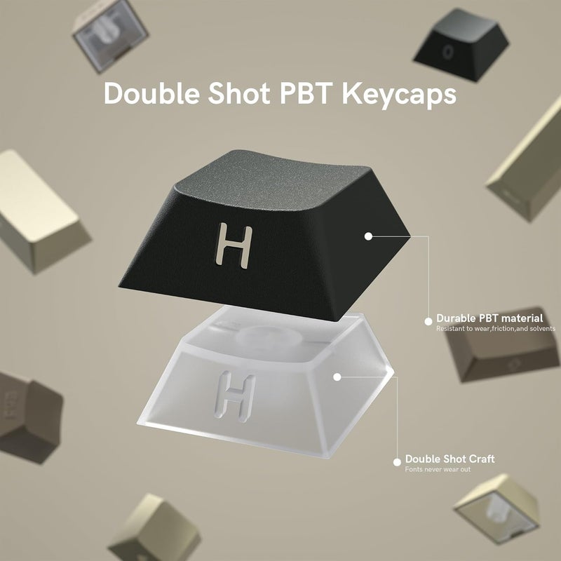 Rainy75 Shine Through Double Shot PBT Keycaps Set, Cherry Profile Custom Keycaps 60 65 75 100 Percent for 61/64/68/84/87/100/104/108 Retro Gaming Mechanical Keyboard, Grey Brown - Image 3
